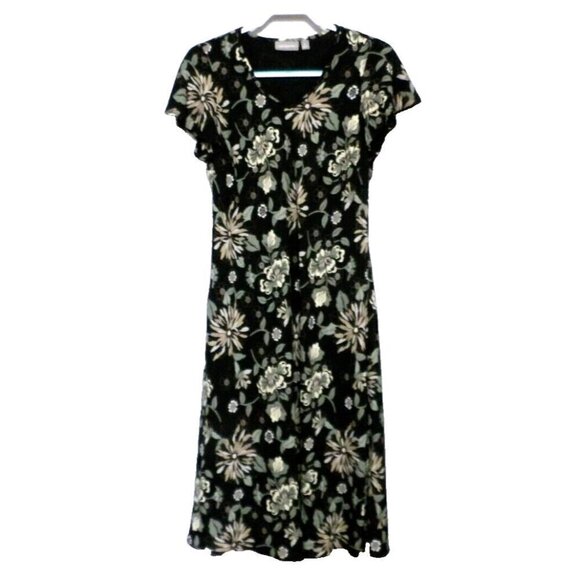 CROFT & BARROW black, off- white & green 100% polyester women's dress size 10 - Picture 1 of 3